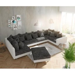 DELIFE Wohnlandschaft Clovis XL Weiss Schwarz Hocker Armlehne modular, Design Wohnlandschaften, Couch Loft, Modulsofa, modular