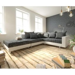DELIFE Ecksofa Clovis Weiss Schwarz modular Armlehne Hocker Ottomane Links, Design Ecksofas, Couch Loft, Modulsofa, modular