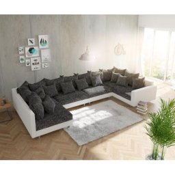 DELIFE Wohnlandschaft Clovis XL Weiss Schwarz mit Armlehne modular, Design Wohnlandschaften, Couch Loft, Modulsofa, modular