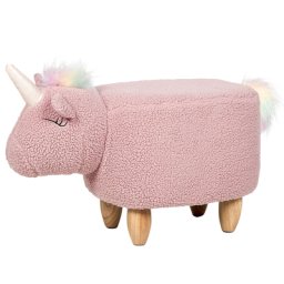 Hocker Rosa Stoff Felloptik Einhorn mit Holzbeinen Prinzessin-Stil Modern Kindermöbel Tierhocker Kinderhocker Schlafzimmer Wohnzimmer Deko