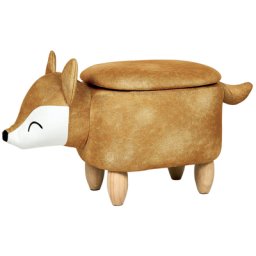 Hocker Orange Samt Fuchs mit Stauraum Holzbeinen Modern Kindermöbel Tierhocker Kinderhocker Sitzhocker Schlafzimmer Wohnzimmer Deko