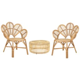 Balkonset Natürlich Rattan 3-teilig Stapelbar Pfauenthron mit Couchtisch Boho Outdoor Indoor Garten Terrasse Balkon Wohnzimmer Schlafzimmer