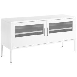 Schrank Weiß Stahl 40 x 118 x 60 cm mit 2 durchsichtigen Gittertüren 2 Regalböden 2 Griffen Halbhoch Industrie Schlafzimmer Küche Wohnzimmer