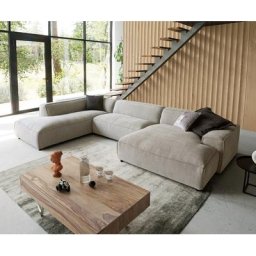 DELIFE Wohnlandschaft Tenso 380x230 cm Chenille Beige Longchair links, Wohnlandschaften