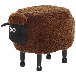 Hocker für Kinder Holz Polyester Braun Schaf-Form Felloptik mit Stauraum Kinderzimmer