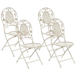 Gartenstuhl cremeweiß Metall 4er Set zusammenklappbar Balkon Terrasse Garten romantisch