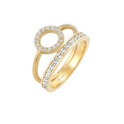 Elli PREMIUM Elli PREMIUM Ring Memorie Kreis Geo Kristalle 2er Set 925 Silber Ringe Damen