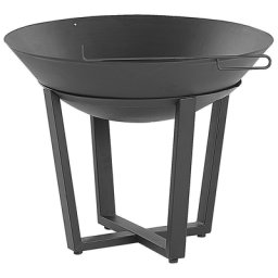 Feuerstelle Schwarz Stahl runde Feuerschale in rustikaler Optik mit Holzrost und Schürhaken Garten Outdoor Terrasse Gartenausstattung