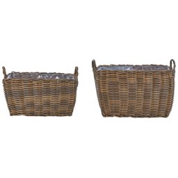 Blumenkörbe 2er Set Braun aus PE Rattan Geflecht Rechteckig Indoor und Outdoor geeignet Moderne Blumentöpfe
