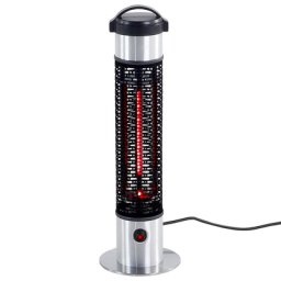 Heizstrahler Kurz Elektrisch Schwarz mit Silber aus Aluminium 800 Watt Balkon-Zubehör Modern