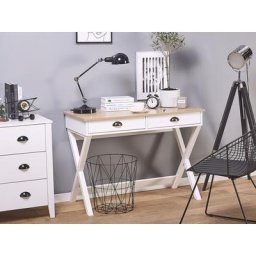 Schreibtisch Weiß/Heller Holzfarbton Kiefernholzbeine 103 x 50cm Mit 2 Schubladen Kinderzimmer Wohnzimmer Arbeitszimmer