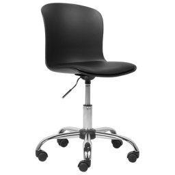 Arbeitshocker Schwarz / Silber mit Rollen Kunstleder Bürostuhl Modern