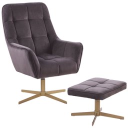 Sessel mit Hocker Taupe Samtstoff Metall Wohnzimmer Salon
