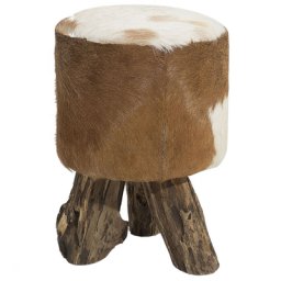 Sitzhocker Goldbraun Ziegenfell Teakholz 42 cm Boho-Stil