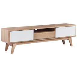 Fernsehtisch Heller Holzfarbton / Weiß MDF Platte 44 x 149 x 35 cm Modern Elegant Trendy Multifunktional 2 Schränke Wohnzimmer