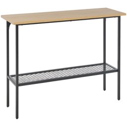 Konsolentisch Hellbraun MDF-Platte Holzoptik schmal mit Metallgestell Schwarz Stauraum Skandi Stil für Flur Schlafzimmer Wohnzimmer Diele