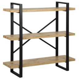 Bücherregal Heller Holzfarbton MDF Platte Metall 111 x 111 x 35 cm Modern Industrieller Stil Praktisch 3 Regalböden Viel Stauraum Wohnzimmer