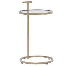 Beistelltisch Gold Sicherheitsglas und Eisen Rund ⌀ 40 cm mit Glasplatte Metallgestell C-Form Griff Salon Wohnzimmer Diele Flur Bad Esszimmer