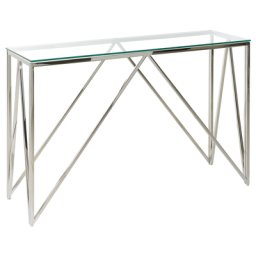 Konsolentisch Transparent und Silber Sicherheitsglas Rechteckig Schmal Gestell aus Edelstahl für Schlafzimmer Wohnzimmer Flur Diele Küche