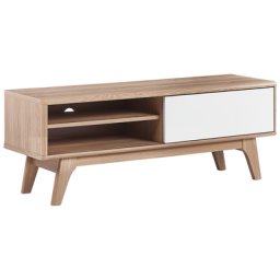 Fernsehtisch Heller Holzfarbton / Weiß MDF Platte 44 x 117 x 35 cm Modern Glamourös Trendy Praktisch 2 Fächer Viel Stauraum Wohnzimmer