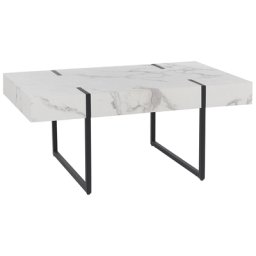 Couchtisch Weiß 100 x 60 cm rechteckig Marmor Optik Metallbeine Schwarz Kaffeetisch modern elegant für Wohnzimmer