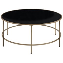 Couchtisch Schwarz / Gold MDFGlas Tischplatte Goldene Gestell Rund Modern