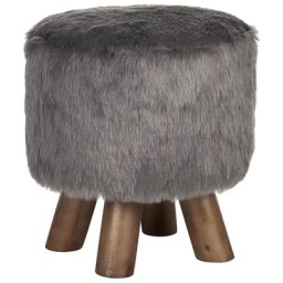 Sitzhocker Grau Stoff Holzbeine Rund 33 cm Modern/Boho