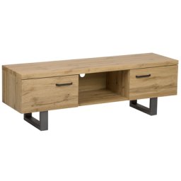 TV Möbel Heller Holzfarbton MDF Platte Metall 47 x 140 x 41 cm Industrieller Stil 2 Türe Elegant Trendy Multifunktional Wohnzimmer