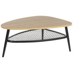 Couchtisch Hellbraun MDF-Platte Holzoptik dreieckig mit Metallgestell Schwarz Stauraum Skandi Stil für Sofa Wohnzimmer Salon Jugendzimmer