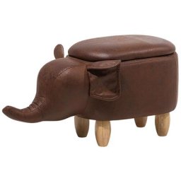 Tierhocker Dunkelbraun Kunstleder Gummibaumholz 35 x 32 x 70 cm Modern Lederoptik Elefant Praktisch Deckel Kindermöbel Kinderzimmer