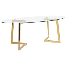 Couchtisch Transparent Gold 60 x 120 cm Glasplatte mit Edelstahl Universell einsetzbar Oval Modern
