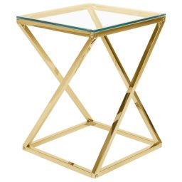 Beistelltisch Gold Transparent 40 x 55 cm Glasplatte Edelstahl Poliert Metallbeinen Quadratisch Modern