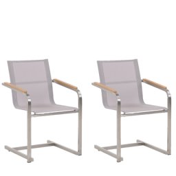 Gartenstuhl Beige Edelstahl 2er Set mit Textilbespannung Moderner Look Gartenausstattung Terrasse Balkon Gartenmöbel