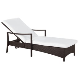 Gartenliege braun/weiß Rattan inkl. Auflage verstellbar