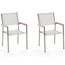 Gartenstühle 2er Set Weiß Polyester Edelstahl Modern Terrasse Outdoor