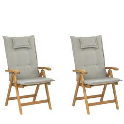Gartenstuhl mit Auflagen 4-teilig Grau-Beige Polsterbezug Akazienholz verstellbar klappbar Rustikal Landhaus Stil Balkon Terrasse Möbel