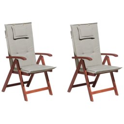 Gartenstuhl mit Auflagen 4-teilig Grau-Beige Polsterbezug Dunkelbraun Akazienholz verstellbar klappbar Rustikal Landhaus Stil Balkon Terrasse