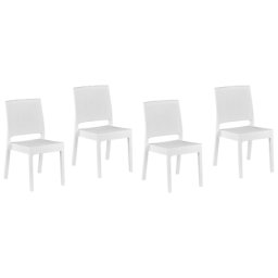 Gartenstühle im 4er Set Weiß aus Kunststoff Rattanoptik Balkon / Terrasse / Gartenzubehör Outdoormöbel Modern