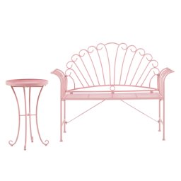 Bistro Set Metall Bank mit Beistelltisch Rosa Balkonset Gartenmöbel für Garten für Terrasse