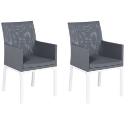 Gartenstuhl 2er Set Grau und Weiß Aluminium mit Stoffbezug Armlehnen Schnell Trocknender Schaumstoff Modern Outdoor Indoor Terrasse Balkon