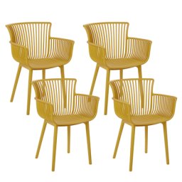 Stühle 4er Set in Gelb aus Kunststoff für Innen- und Außenbereich Geeignet Moderner Stil Plastik Gartenstühle für Garten Terrasse Esszimmer
