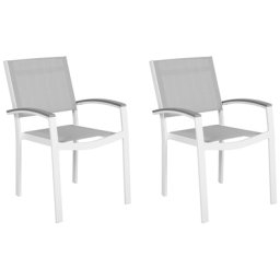 Gartenstühle 2er Set Grau / Weiß Polyester Aluminium mit Armlehnen Terrasse Balkon Outdoor