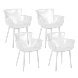 Stühle 4er Set in Weiß aus Kunststoff für Innen- und Außenbereich Geeignet Moderner Stil Plastik Gartenstühle für Garten Terrasse Esszimmer