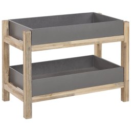 Regal mit 2 Fächern Grau Faserzement rechteckig Gestell aus Akazienholz Gartenausttattung Indoor Outdoor Terrasse Balkon Möbel