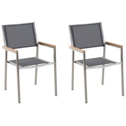 Gartenstühle 2er Set Grau Polyester Edelstahl Modern Terrasse Outdoor