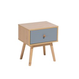 Nachttisch Heller Holzfarbton Grau Spanplatte MDF Platte Gummibaumholz Kautschuckholz 45 x 40 x 30 cm Modern Stilvoll 1 Schublade Schlafzimmer