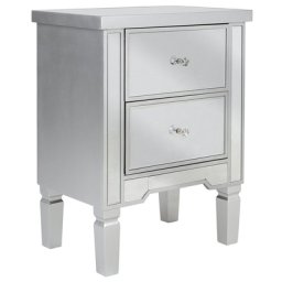 Nachttisch Silber Glas MDF Platte 63 x 49 x 32 cm Glamourös Spiegeleffekt Geräumige Schubladen Dekorativ Funktional Schlafzimmer