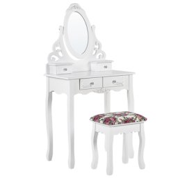 Schminktisch Weiß 139 x 40 x 70 cm Hocker Kippbarer Ovaler Spiegel 4 Schubladen Schlafzimmer Wohnzimmer Aufbewahrung Kosmetika