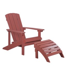 Gartenstuhl mit Fußhocker Rot Kunstholz Muskoka Stuhl mit breiten Armlehnen Gartenmöbel Gartenausstattung Lounge Terrasse
