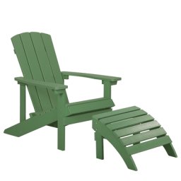 Gartenstuhl mit Fußhocker Grün Kunstholz Muskoka Stuhl mit breiten Armlehnen Gartenmöbel Gartenausstattung Lounge Terrasse